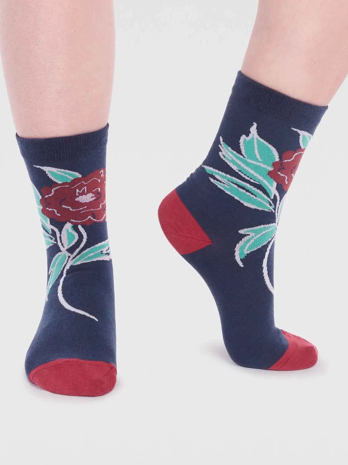 Rossa Organic Cotton Floral Sock - Slate Blue