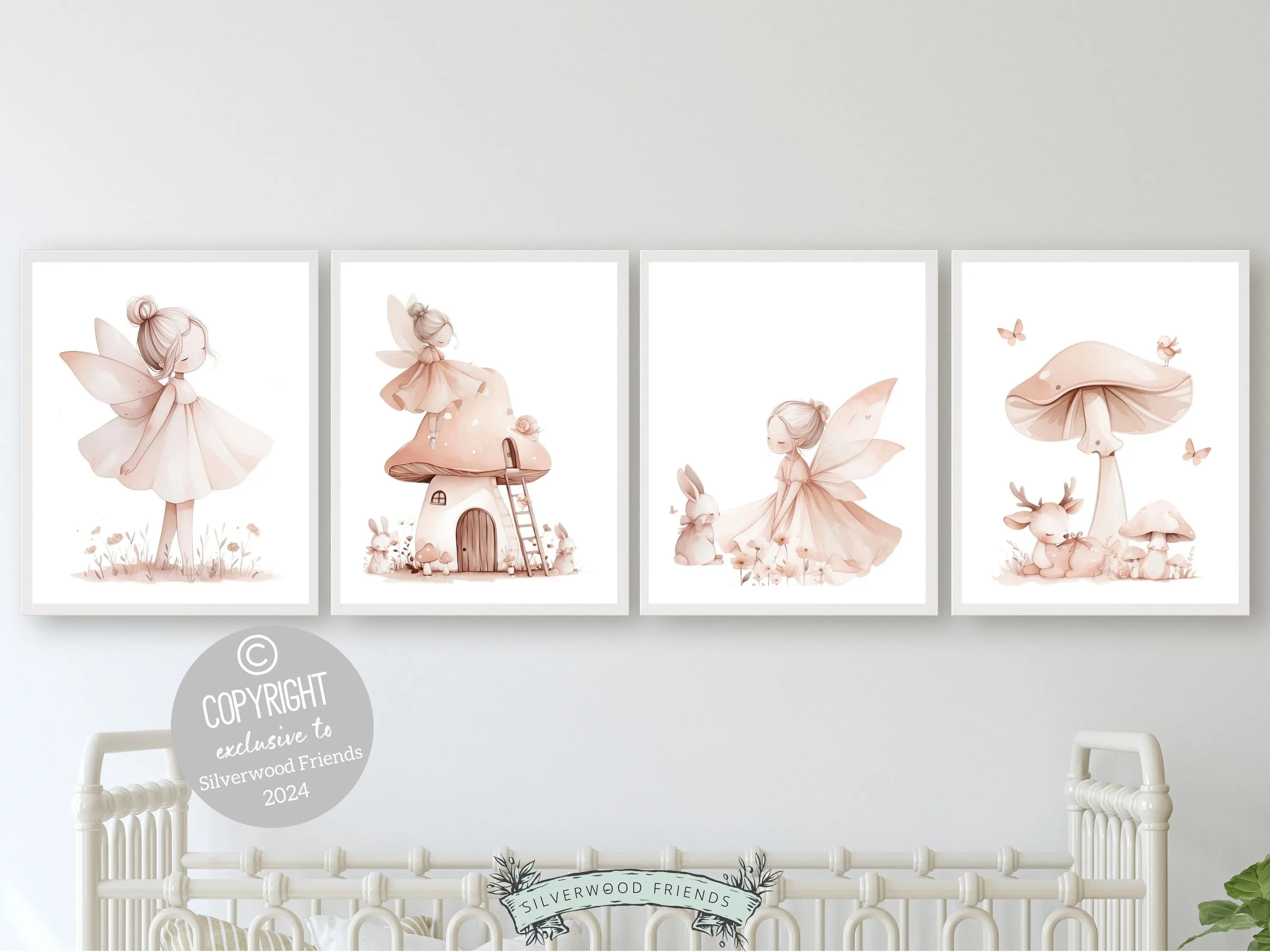 Set of 4 Blush Pink Fairy Nursery Prints