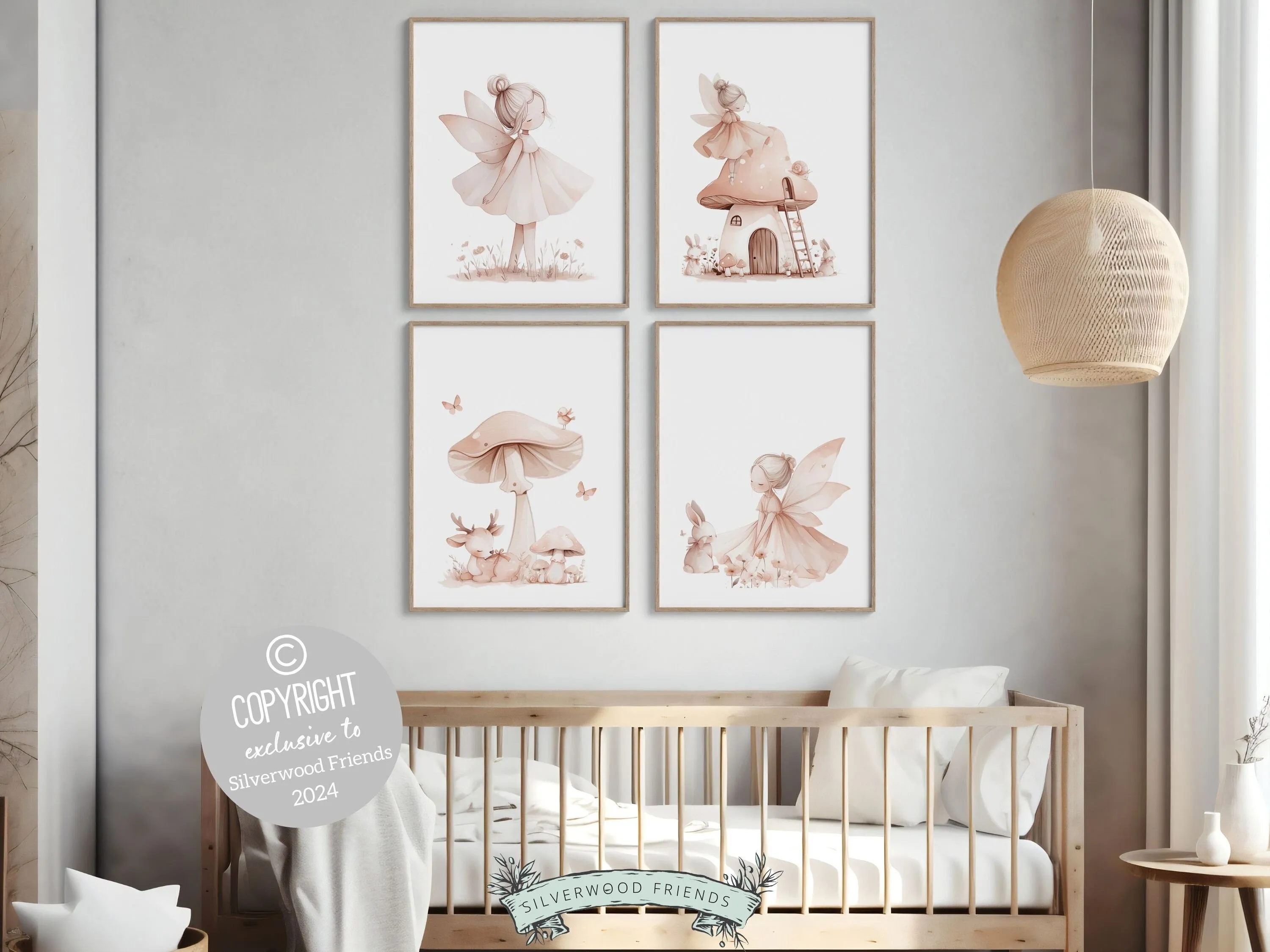 Set of 4 Blush Pink Fairy Nursery Prints