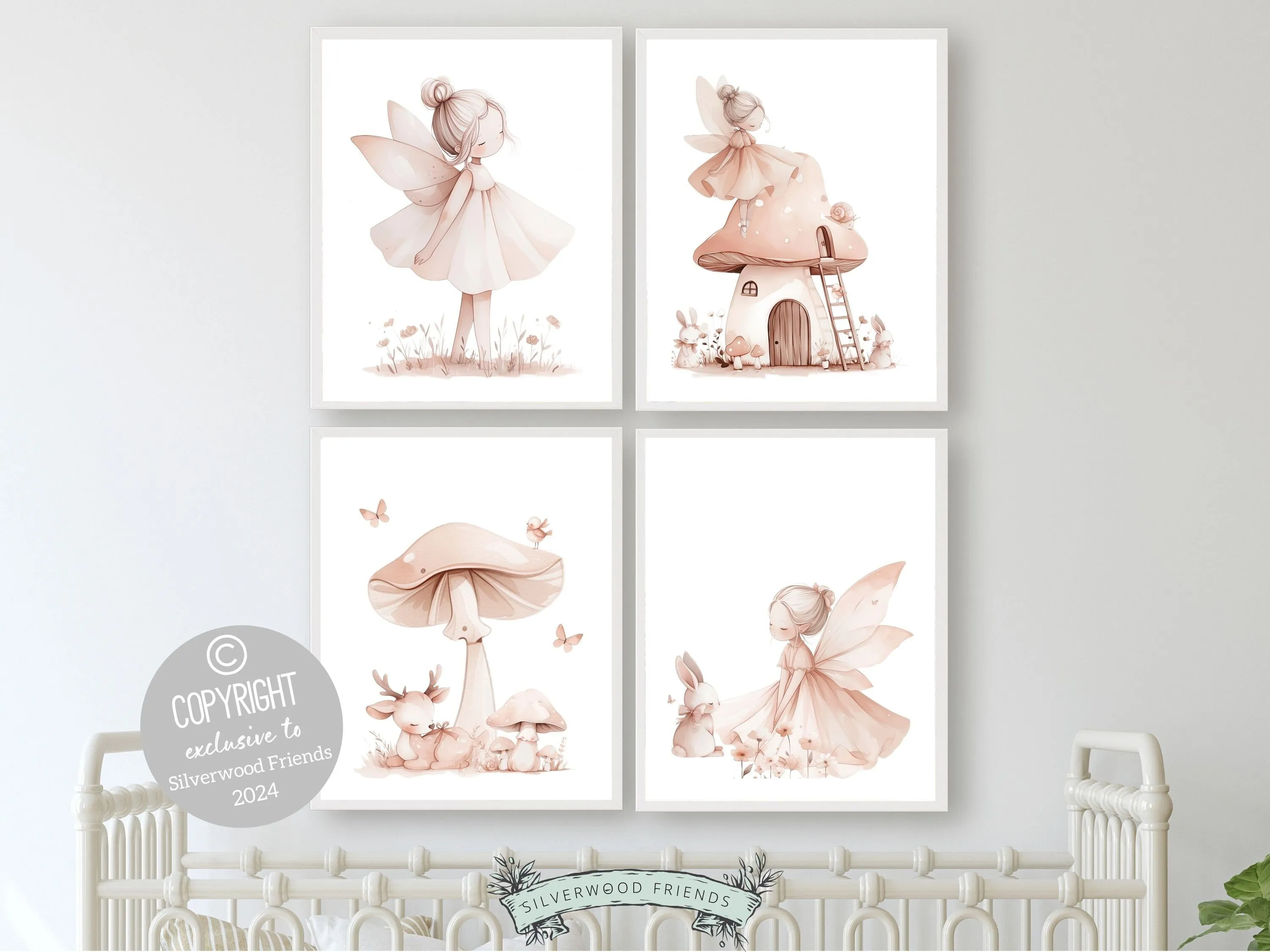 Set of 4 Blush Pink Fairy Nursery Prints