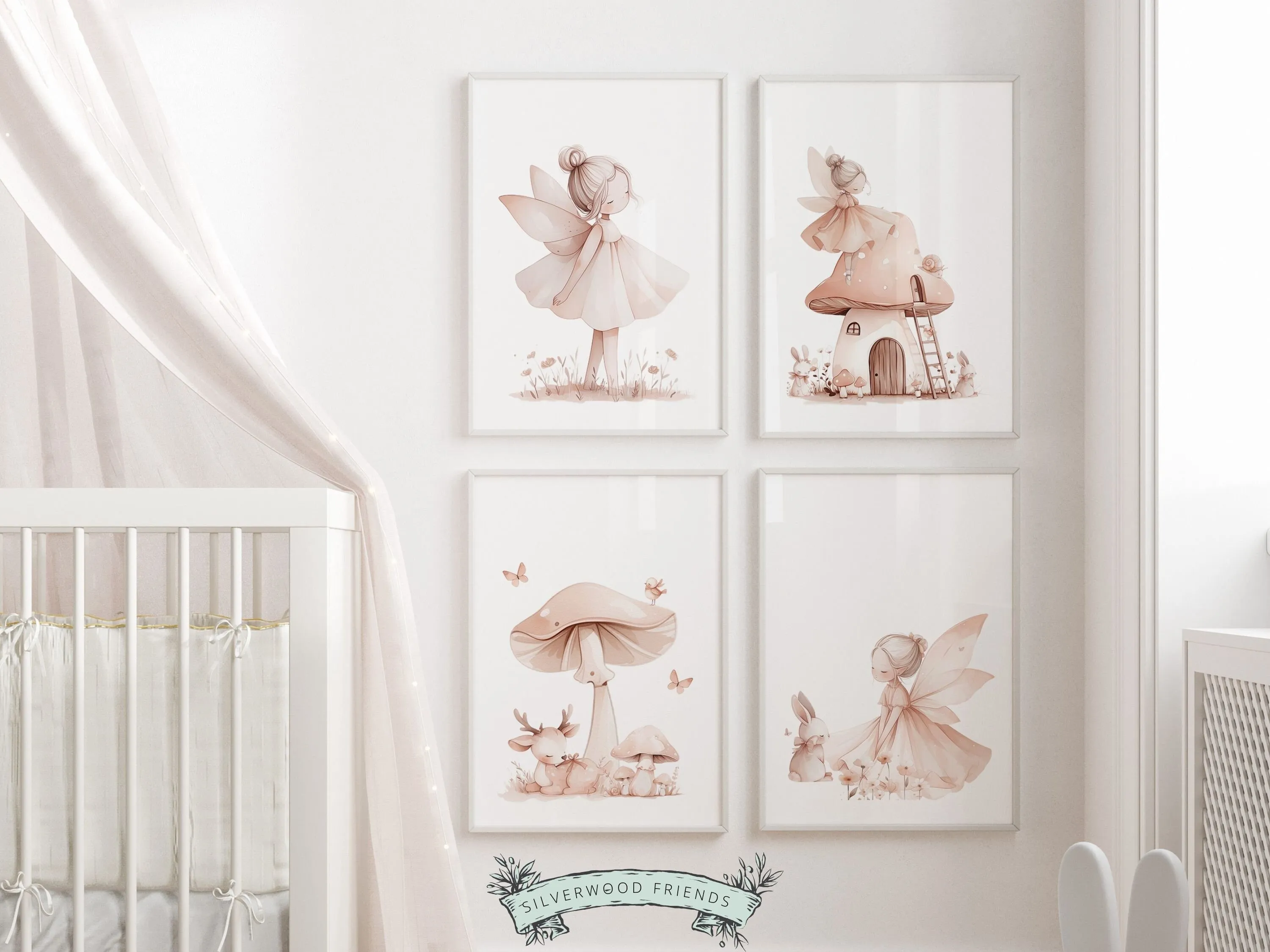 Set of 4 Blush Pink Fairy Nursery Prints