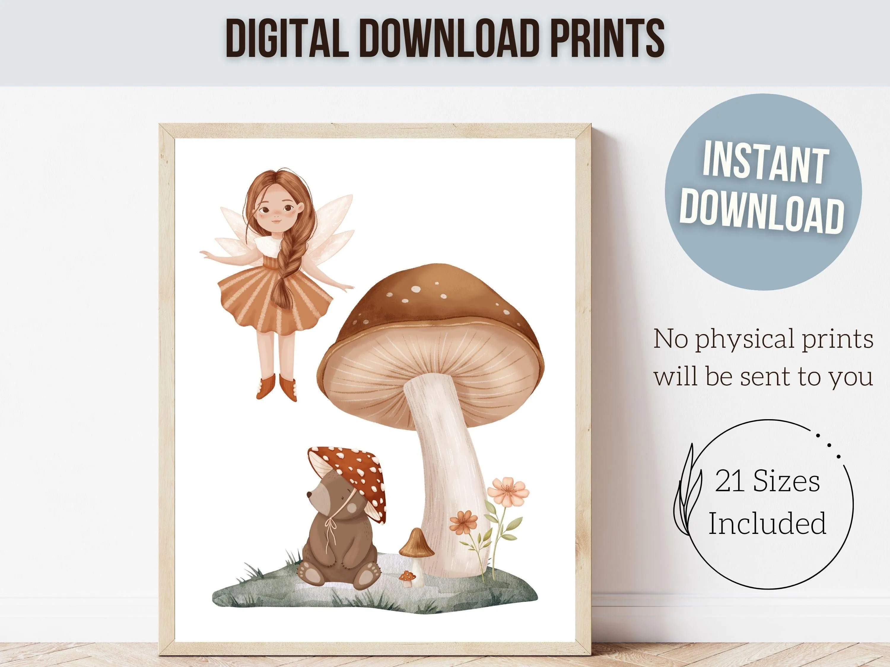 Wildflower Fairy Mushroom Nursery Prints - 003