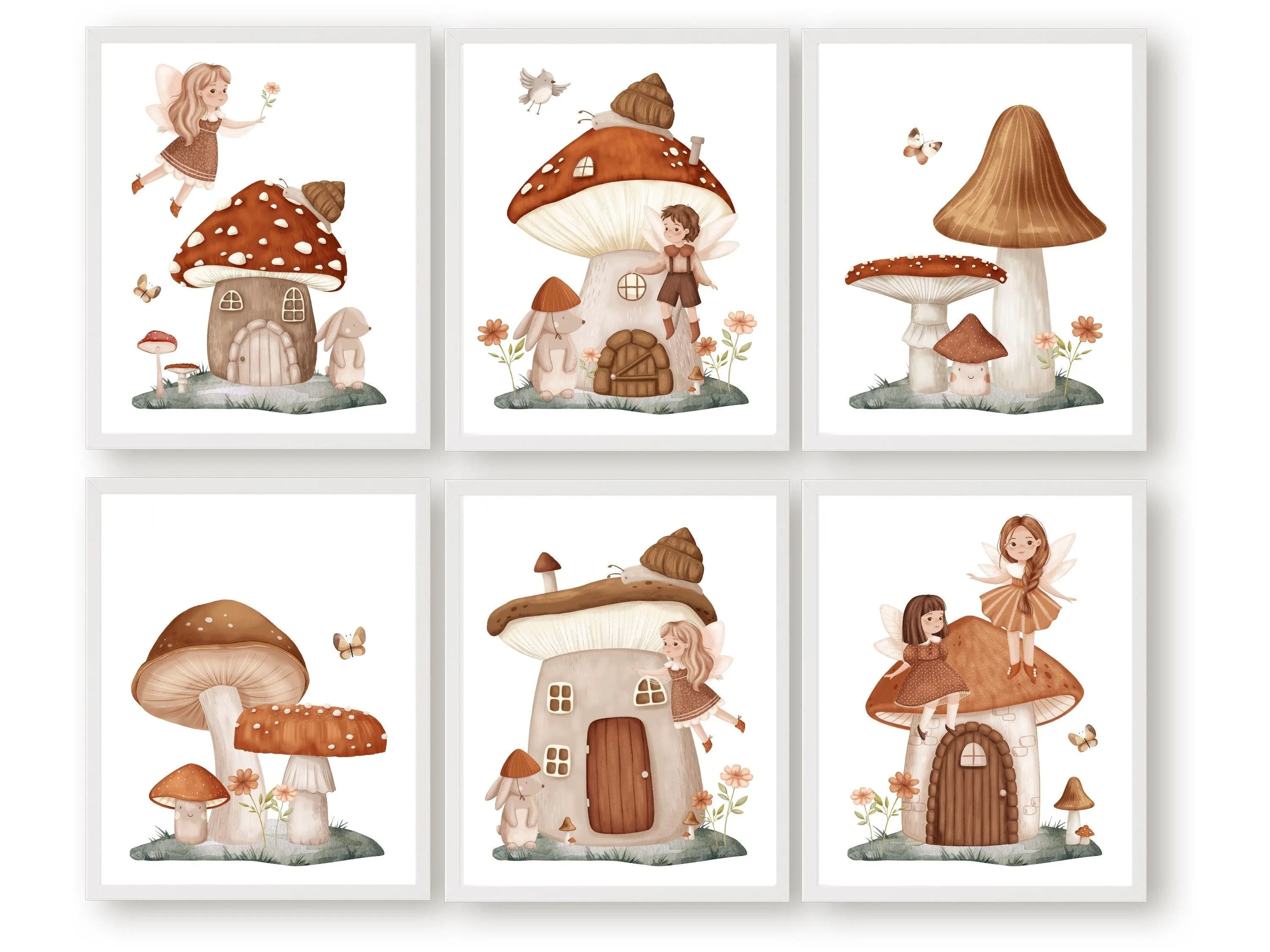 Wildflower Fairy Mushroom Nursery Prints - Set of 6 - 002