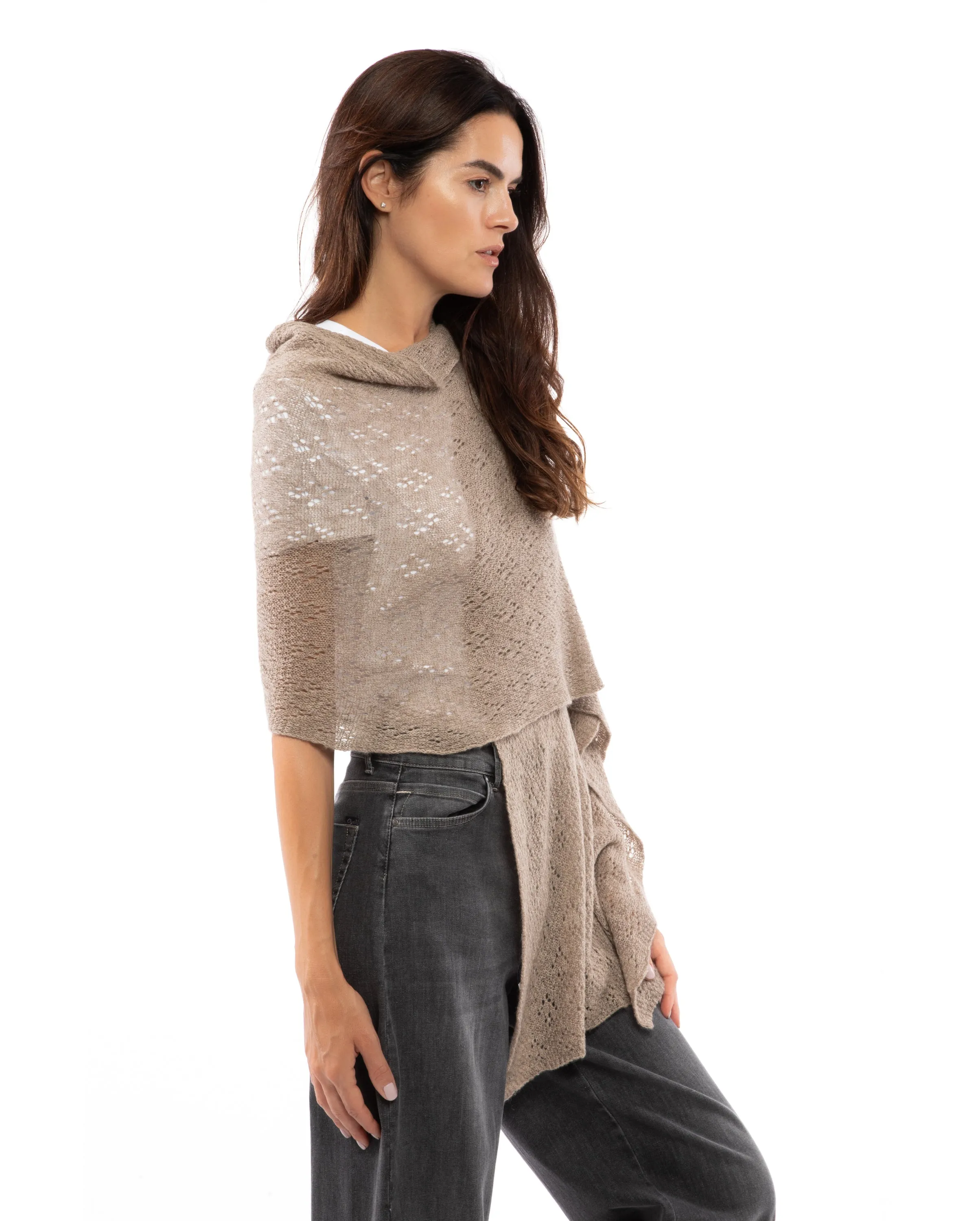 Women's Cashmere Pointelle Wrap Taupe